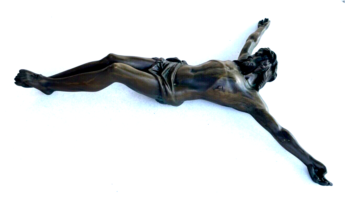 Grab Stein oder Kreuz Figur Jesus Inri massive Bronze vintage H 43  B 36 cm6