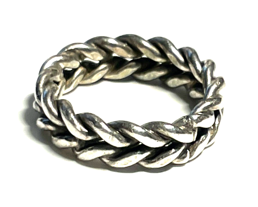 Solider 925 Silber Bandring Kettenring unbeweglich Zopfmuster unisex RG 53 B 6mm0