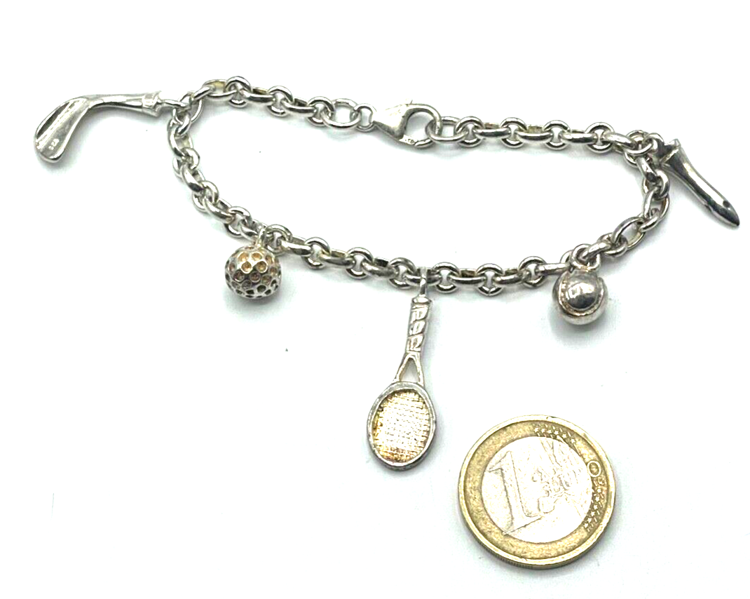 Massiv Sterling 925 Silber Armband 5 Sport Charm L 18,5 cm Golf Tennis erweitern7