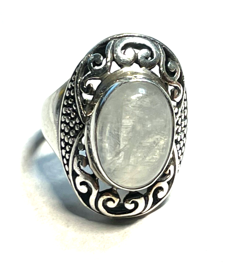 Stattlicher 925 Silber Ring Mondstein Cabochon Ø 18,5 mm RG 58 solide Qualität7