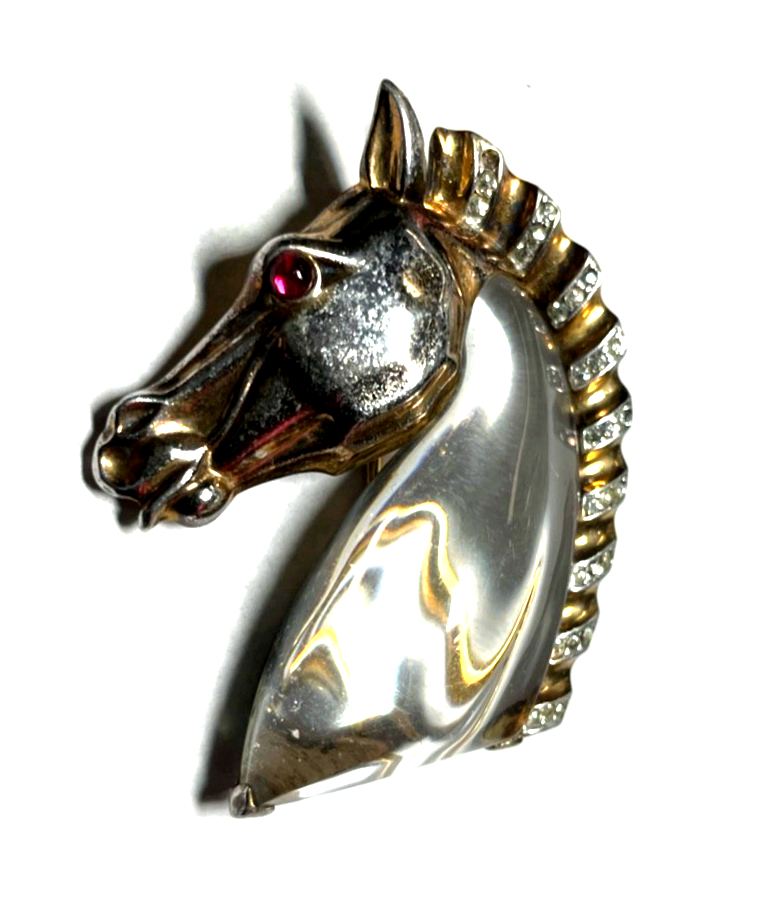 Vintage Trifari Jelly Belly Pferdekopf Brosche Sterling Alfred Philippe 19400