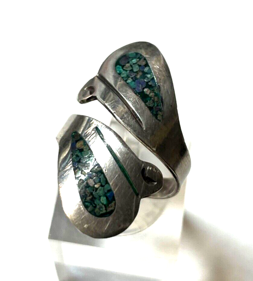 925 Silber Ring Taxco Mexiko Edelstein Mosaik Inlay Ø 17 mm RG 53 Handarbeit2