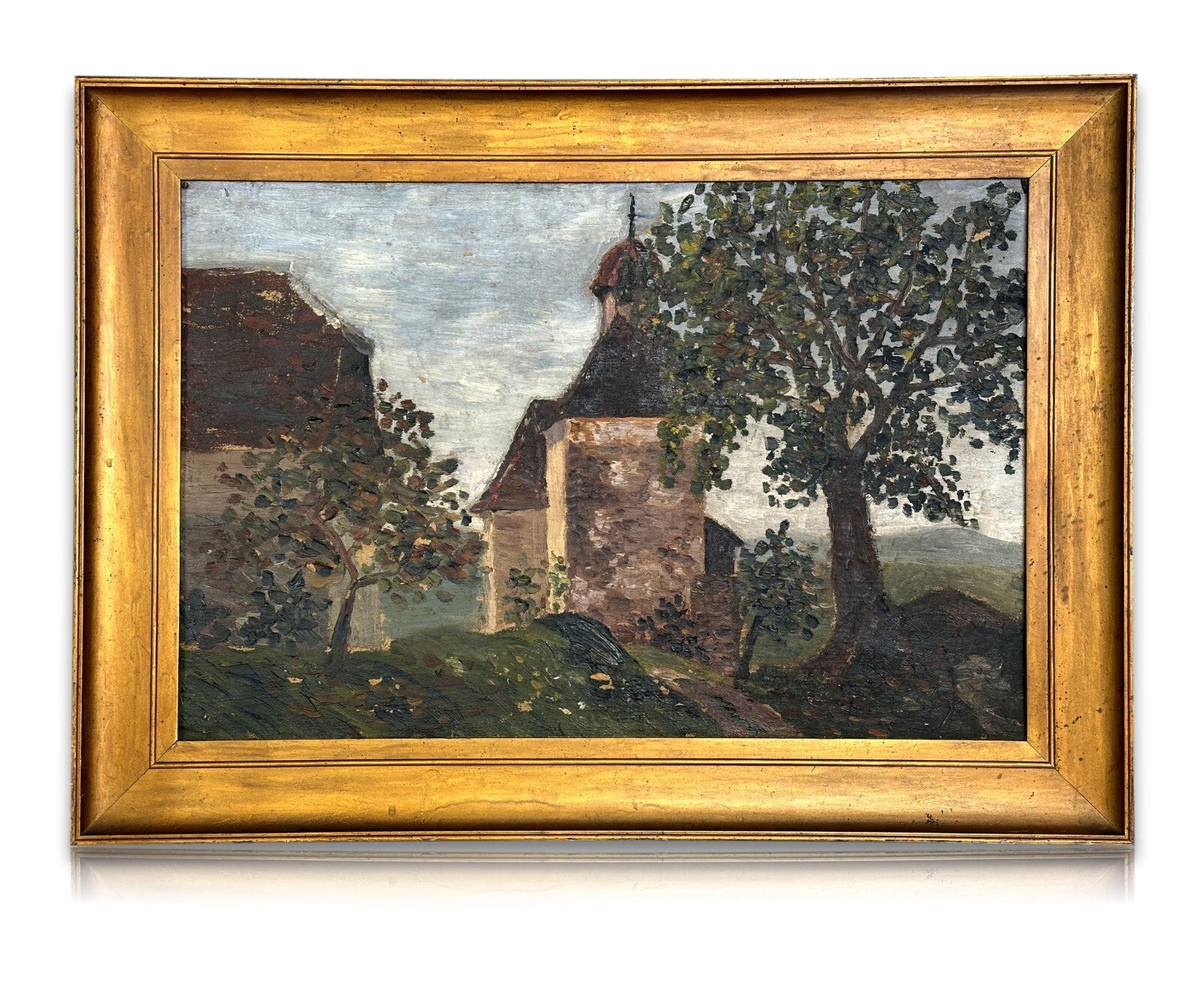 Öl auf Leinwand - Impressionismus - Kirche mit Zwiebelturm - gerahmt unsigniert0