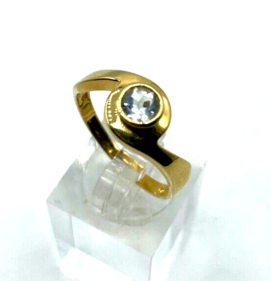 750 Gold 18K Ring Solitär Zirkon klassisch Ø 19 mm RG 60 Juwelier sehr gepflegt0