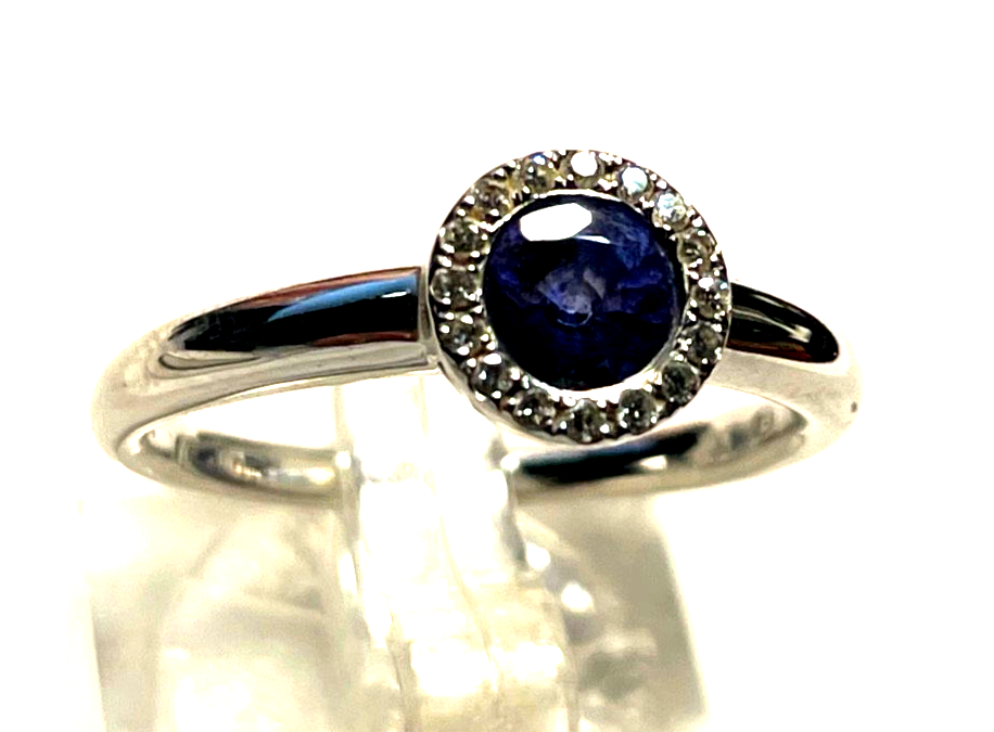Solider massiver 750 Weißgold Ring Tansanit + Brillanten Ø 18 mm RG 57 Juwelier1
