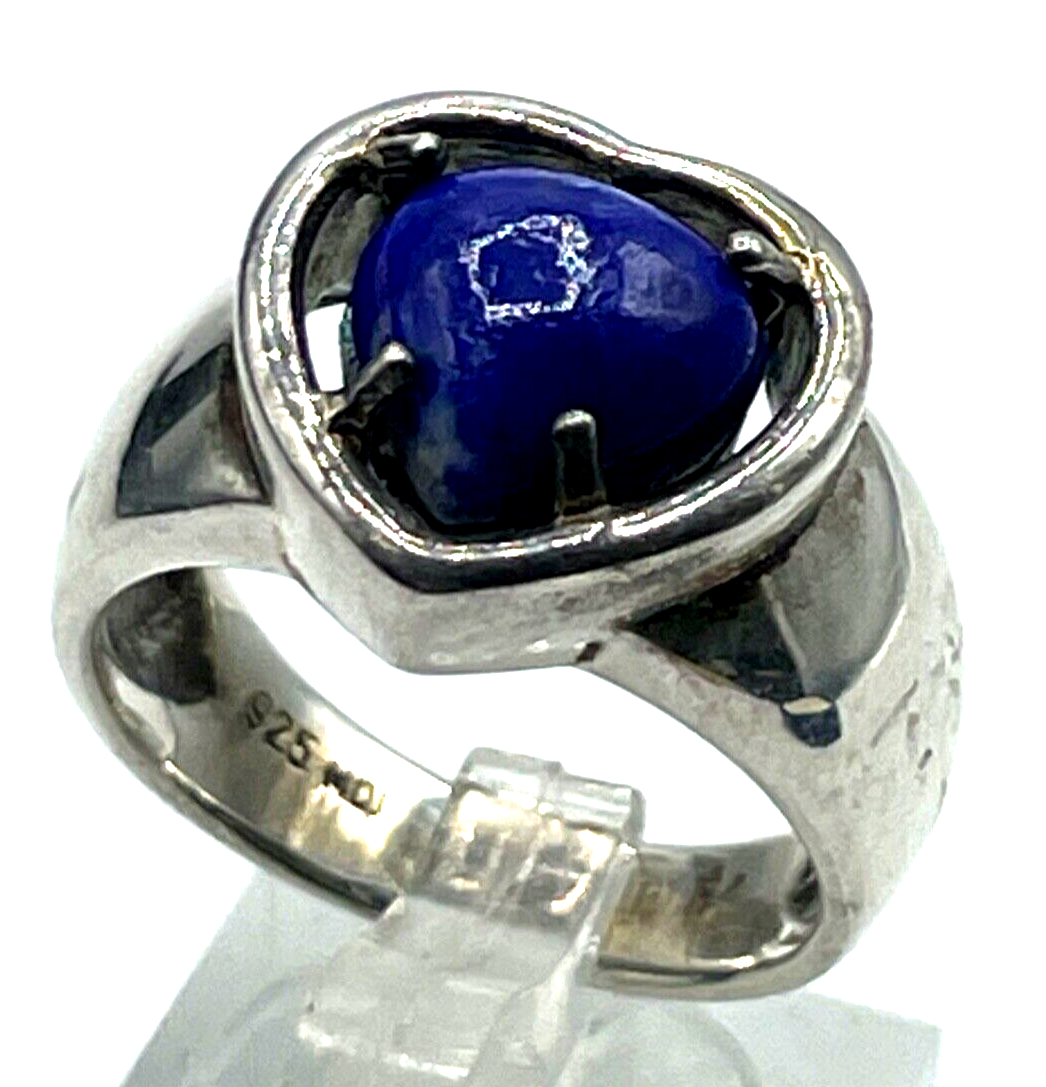 Solider 925 Silber Ring Silberring mit Herz aus Sodalith Ø 19 mm RG 60 gepflegt0