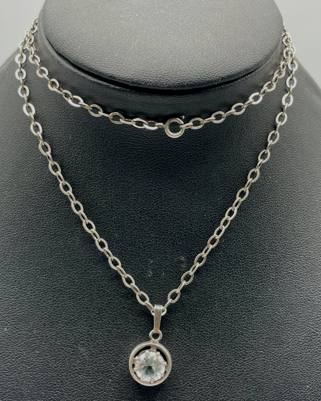 Vintage 54 cm lange 925 Silber Halskette Gliederkette mit Bergkristall Anhänger1