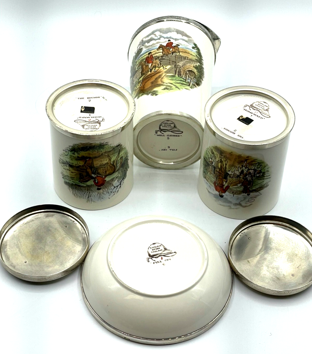 Vintage Bar Set Copeland Spode England Sterling Silber Herring's Hunt 4 teilig9