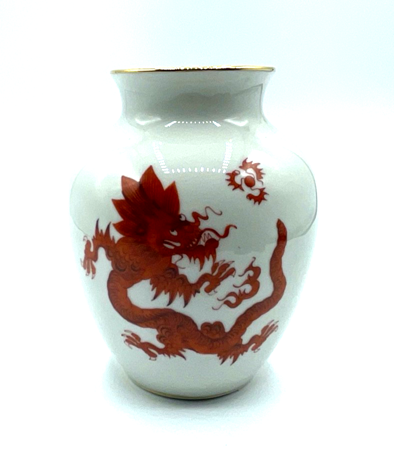30er J Ilmenau Graf von Henneberg Porzellan Vase roter Drache Goldrand H 12 cm0