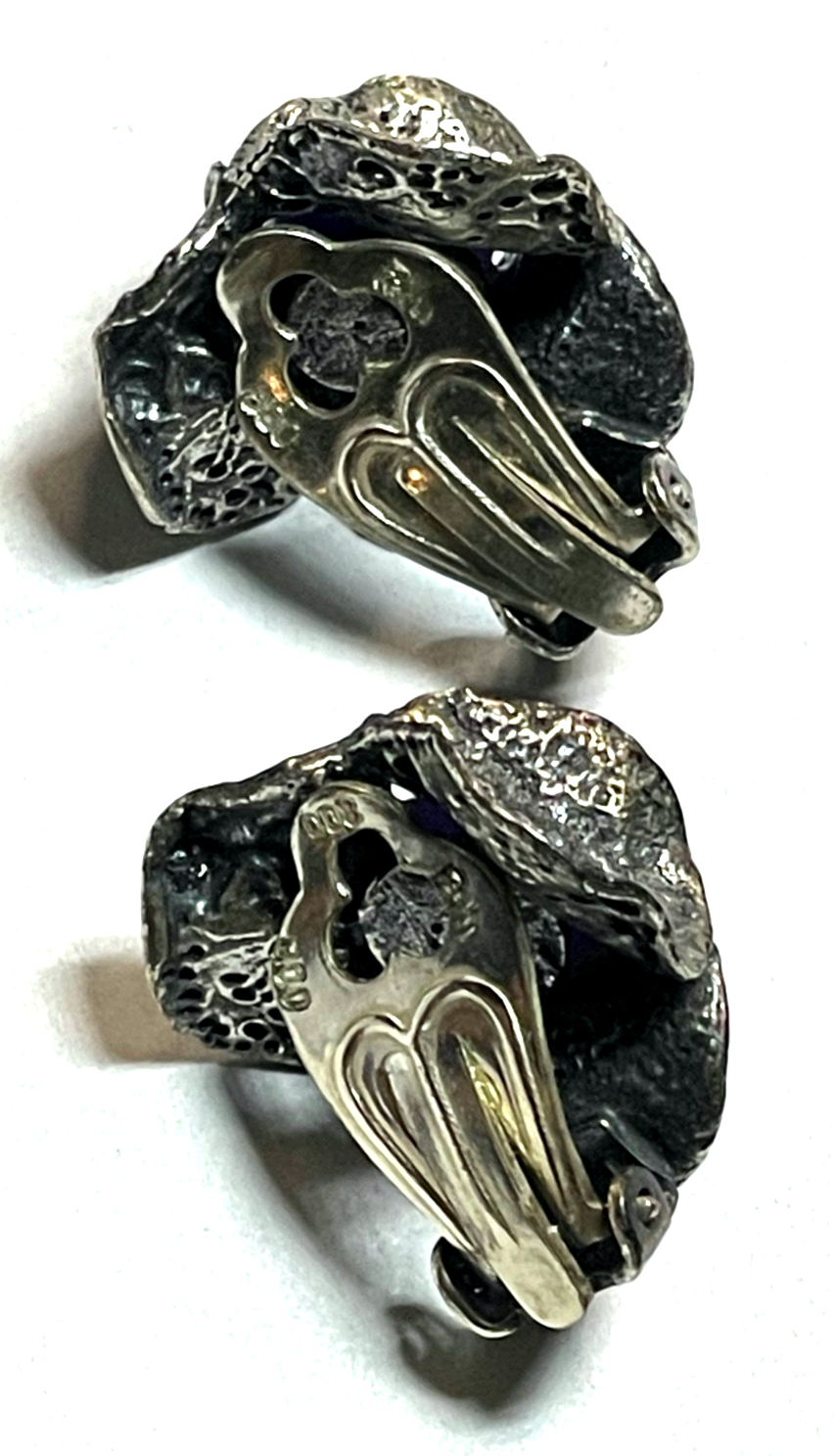 Stattlich elegante vintage 800 Silber Ohrclips Clips Amethyst Modernist Design8