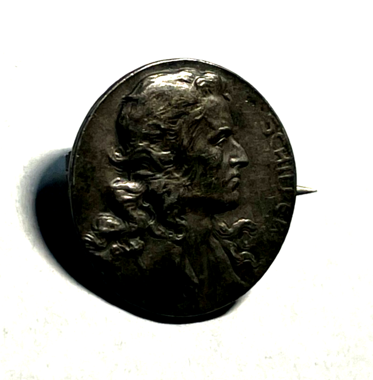 Antik kl. Friedrich von Schiller Brosche nach Karl Bauer 800 Silber um 19001
