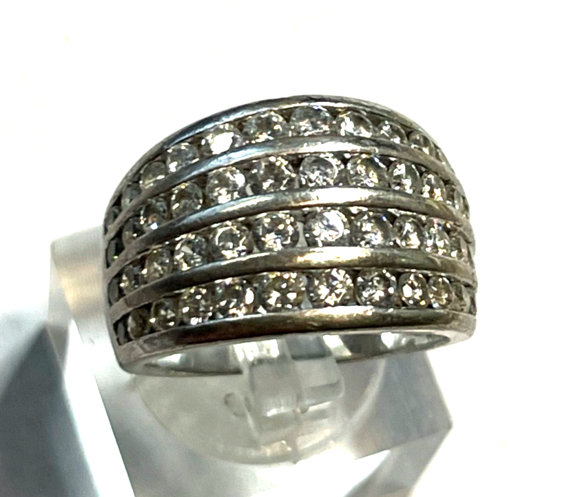 Solider 925 Silber Ring Cocktail Silberring CZ Besatz Handarbeit Ø 16 mm RG 504