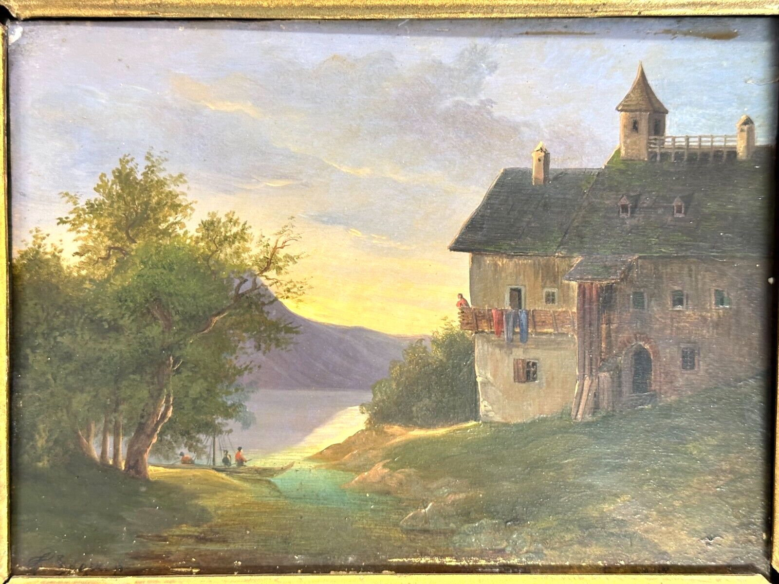 Öl auf auf Holz - Franz Sager 1821-ca. 1891 - Blick auf den Hallstättersee 18471
