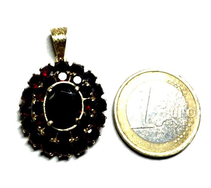 Gr.  Entourage 585 Gold Granat Anhänger 14 K Gelbgold solide Juwelier Qualität5