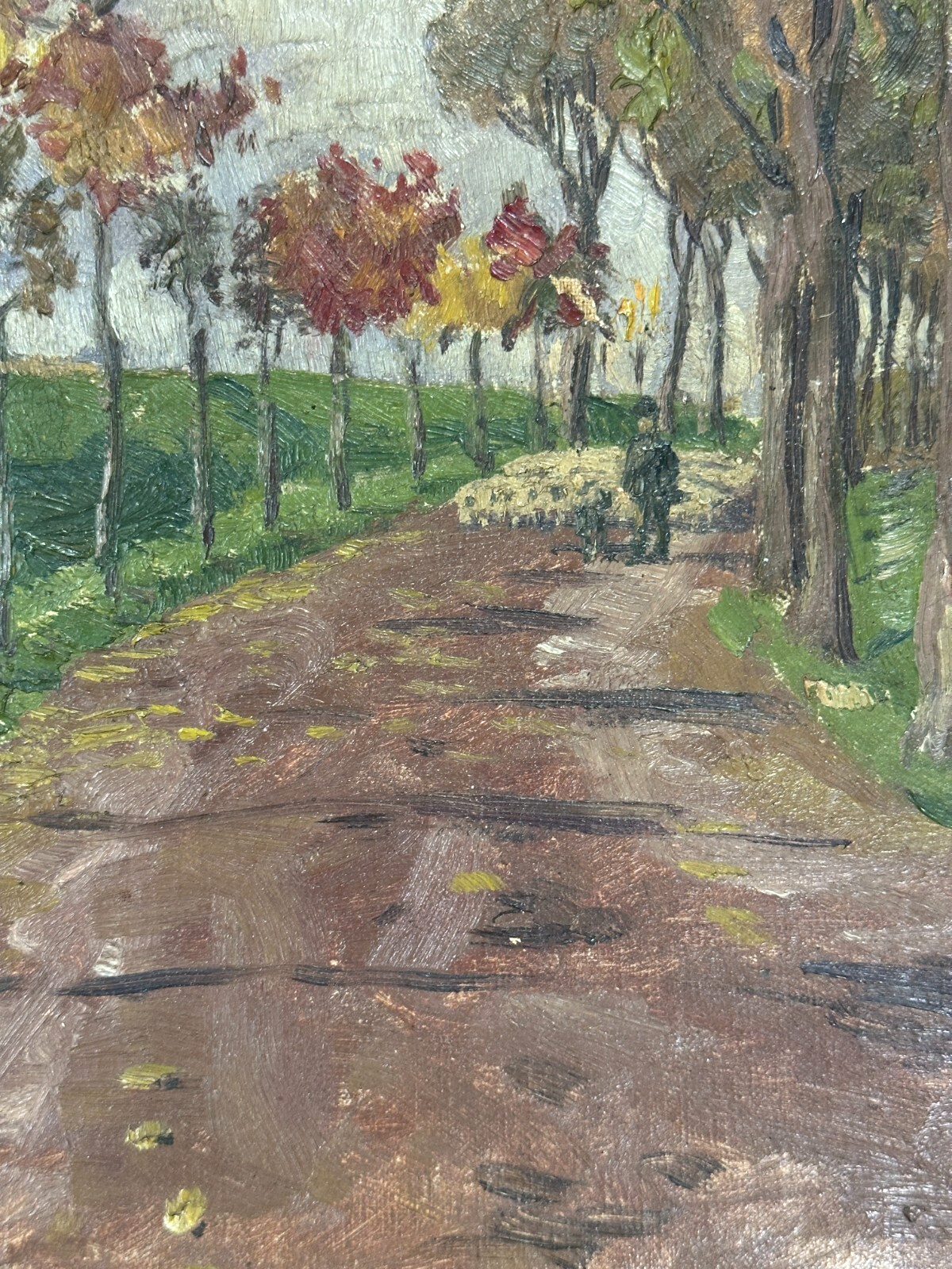 Edmund Massau (1860–1935) Öl auf Leinwand - herbstliche Straßenszene - signiert5
