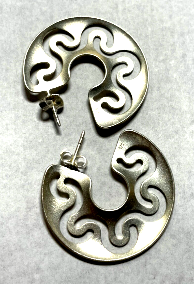 Moderne  925 Sterling Silber Ohrringe Ohrstecker groß Durchbruch Dekor Ø 33 mm2