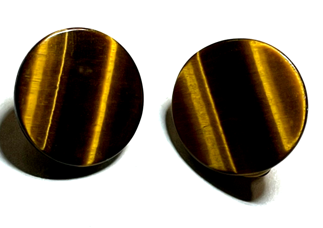 Paar elegante vergoldete Ohrclips Clips mit Tigerauge Ø  20mm sehr gepflegt1