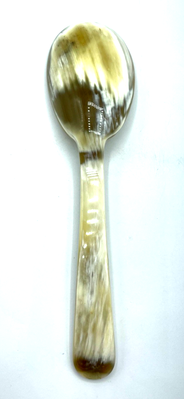 Vintage Handarbeit riesiger Vorleger Löffel aus poliertem Horn L 27,5 cm gepfl.3