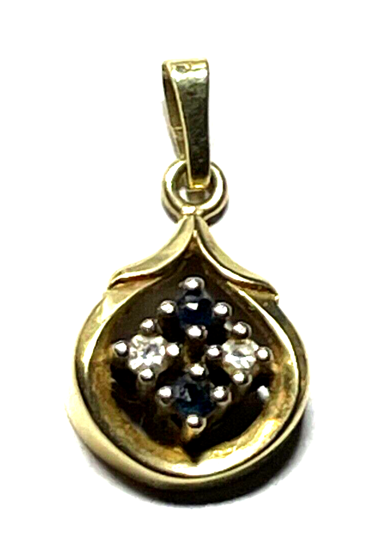 Graziler 585 Gold 14 K Gelbgold Anhänger 2 Saphire 2 Diamanten Klassiker L 19 mm1