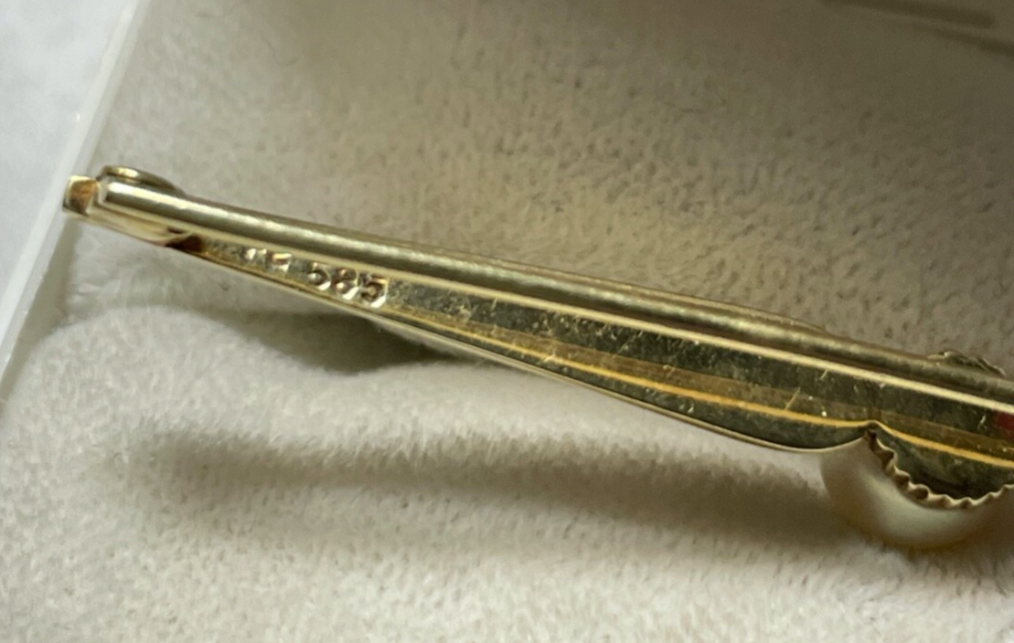 585 Gold 14 K Gelbgold klassische Stabbrosche Anstecknadel mit echter Perle Ø7mm4