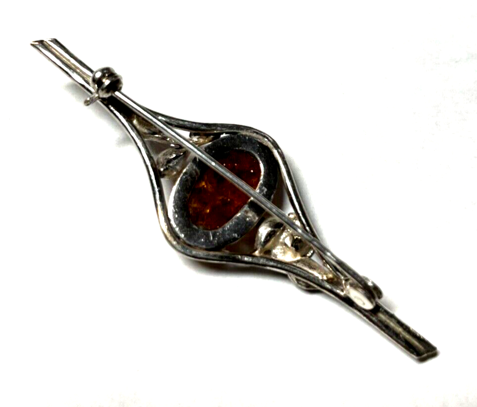 925 Silber Brosche Designer Anstecknadel Bernstein Cabochon JS Silberschmiede4