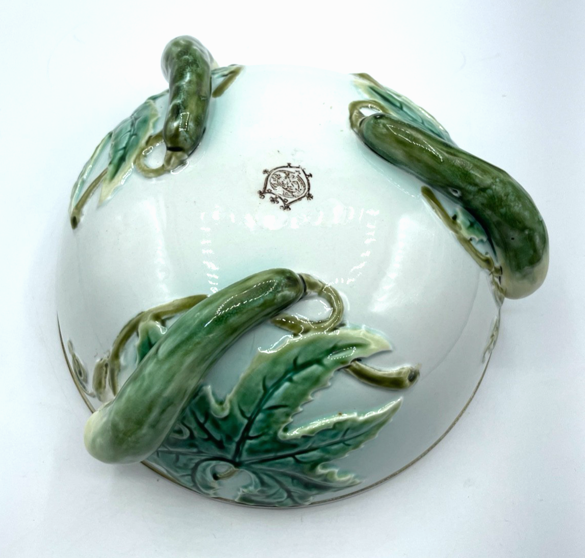 Jugendstil WMF dekorative Anbietschale Salatschüssel Gurken Dekor Straussenmarke1