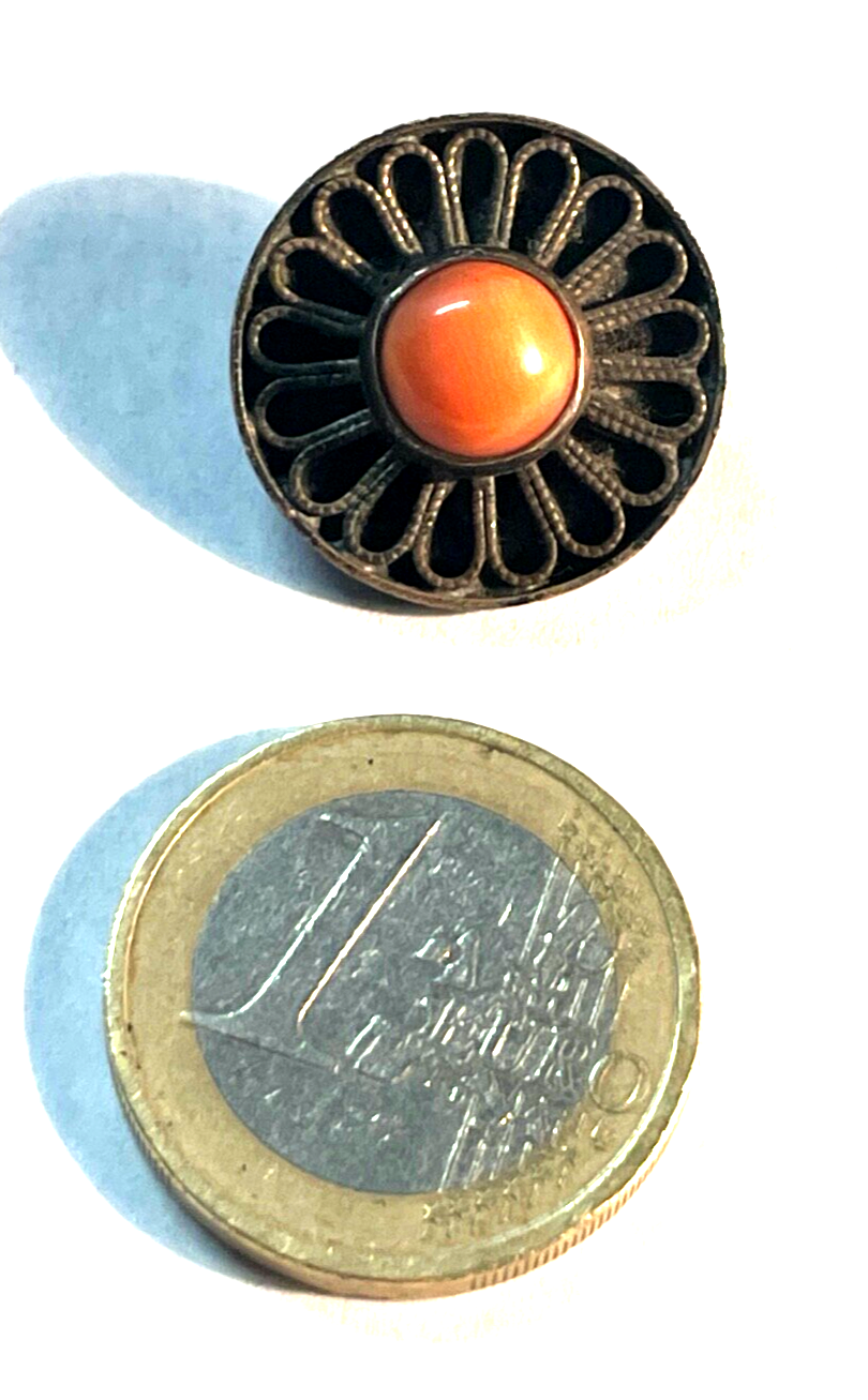 Antik 835 Silber Brosche Anstecknadel Koralle solide Handarbeit Ø 20 mm 30er J2