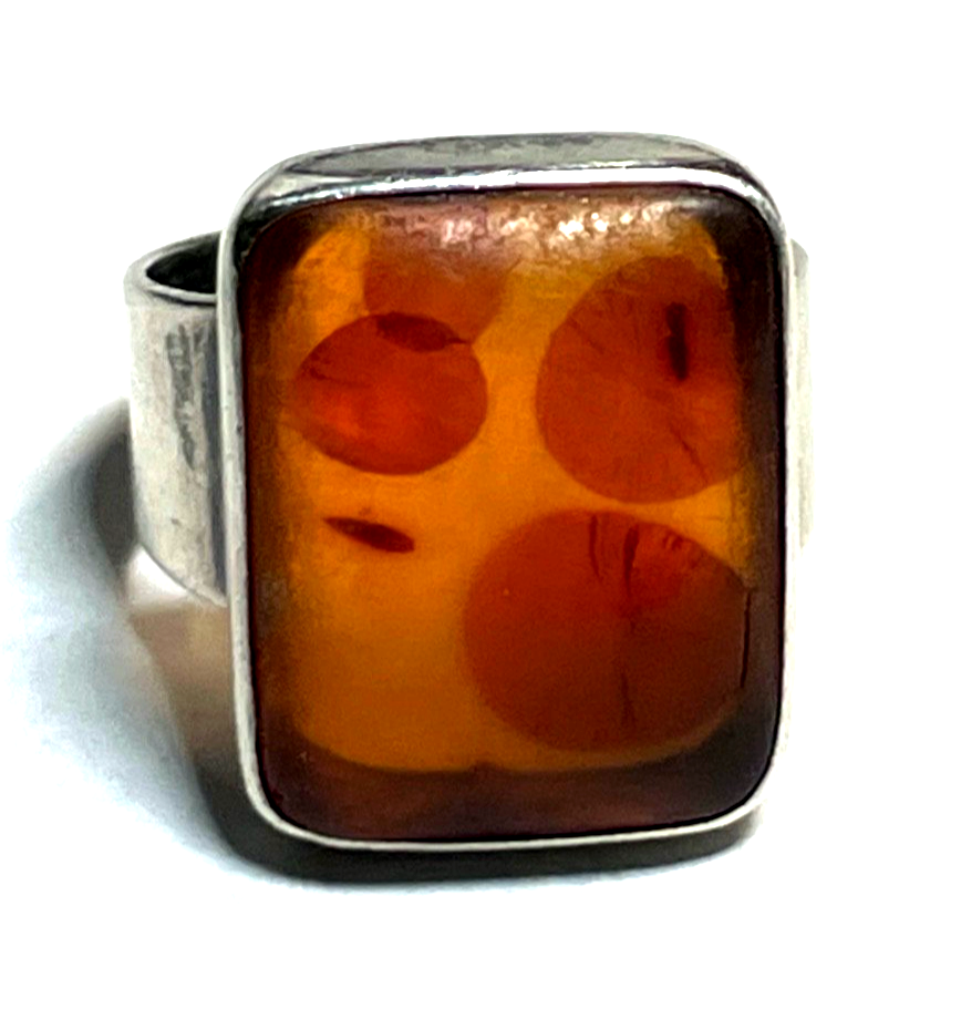 Fischland 835 AG Ring Bernstein Cabochon RG 52 Ø 16,5 solide Qualität vintage3