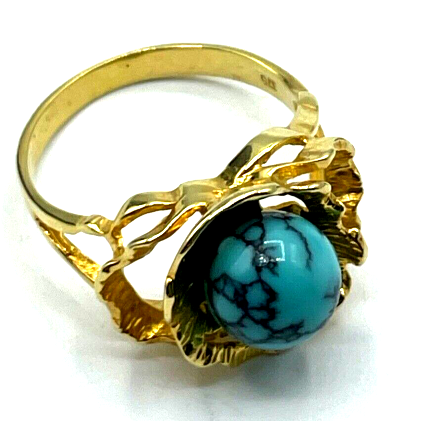 375 Gold 9 K Ring Türkis Perle sehr schöne Fassung Ø 19 mm RG 60 Juwelier solide6