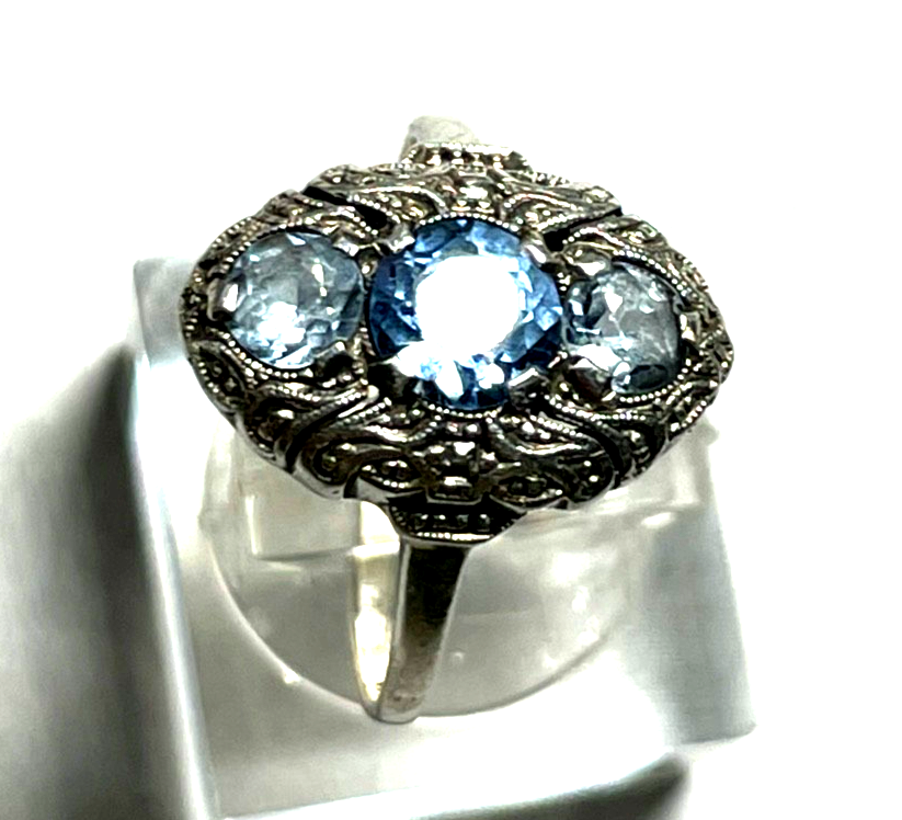 Antik 835 Silber Ring aquamarin farbig wasserblau Spinell 30erJ RG 55 Ø 17,5 mm1