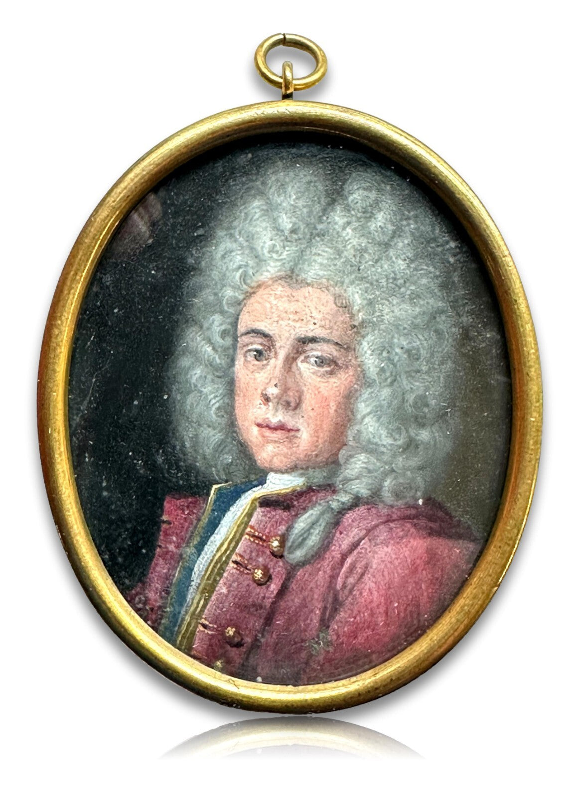 Miniatur Lupenmalerei um 1720 - unbekannter Kavalier - gerahmt - öl auf Kupfer0
