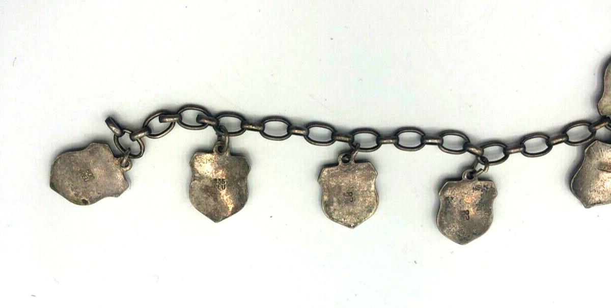Vintage Silber Bettelarmband Stadtwappen 11 Reiseandenken Emaille erweiterbar8