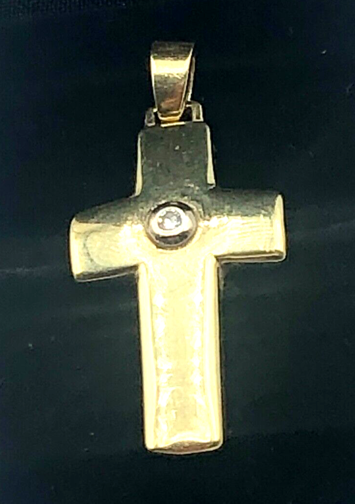 585 Gold 14 K Gelbgold Anhänger Kreuz mit kl. Brillant 0,02 Kruzifix Juwelier0
