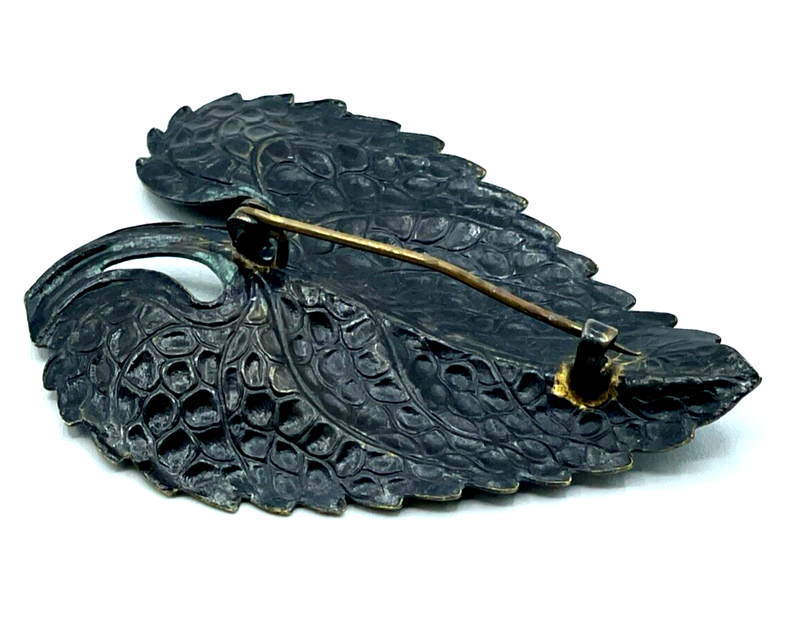 Vintage Modeschmuck Brosche Weinblatt Blatt Handarbeit sehr schön mit Patina3