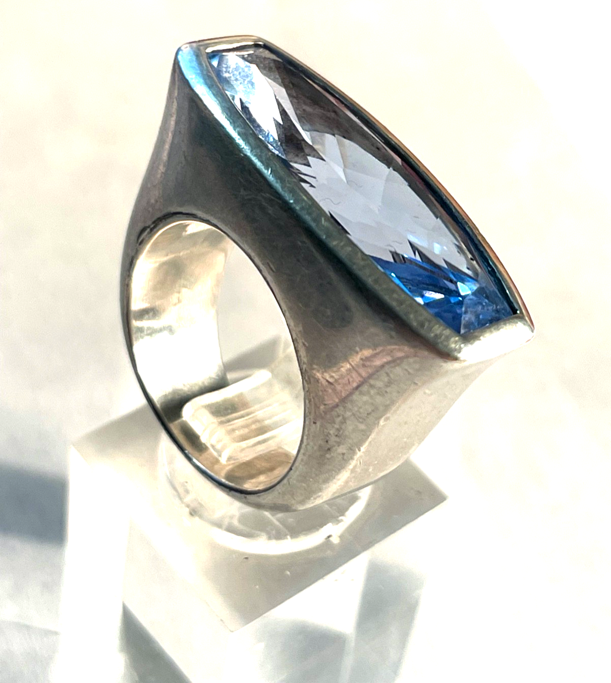 Massiv Design 925 Silber Ring mit gr. Blautopas  Ø 17  RG 55 gepflegt Juwelier4