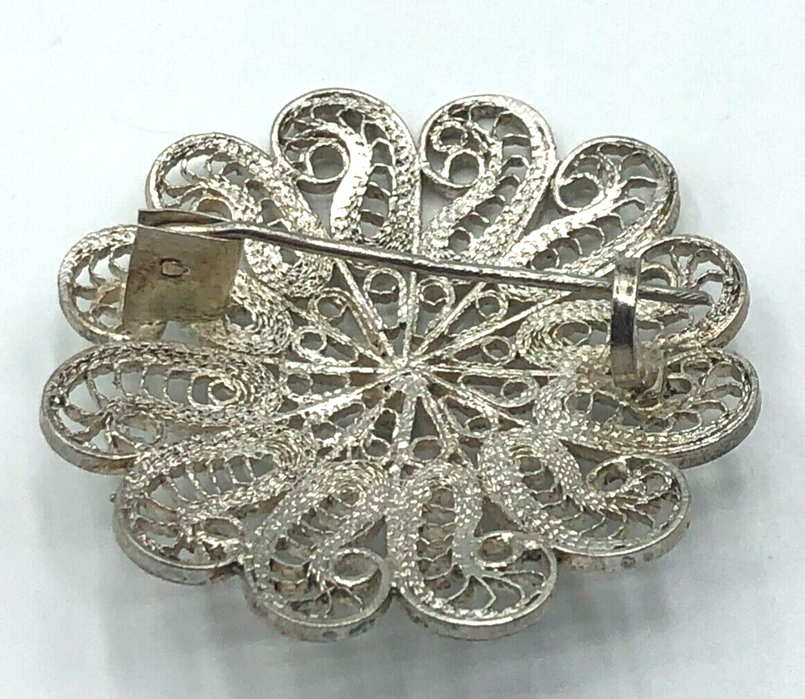 Antik 800 Silber Brosche Anstecknadel Filigransilber Handarbeit Tracht Ø 38 mm2