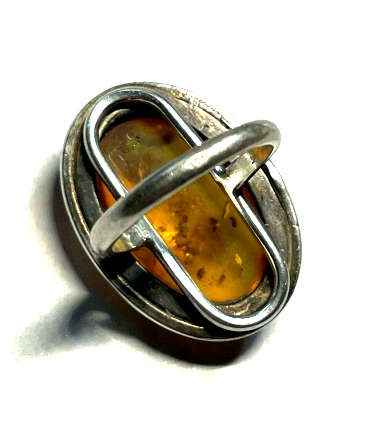 Aparter 925 Silber Ring Handarbeit Bernstein Cabochon RG 51 Ø 16,2 mm gepflegt5