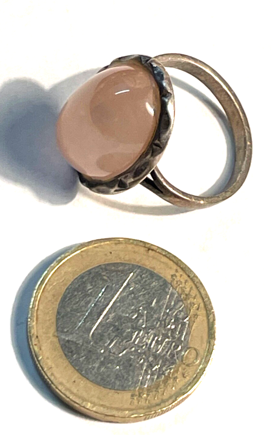 Vintage 835 Silber Ring Rosenquarz Cabochon Ø 17,5 mm RG 55 solide Qualität4