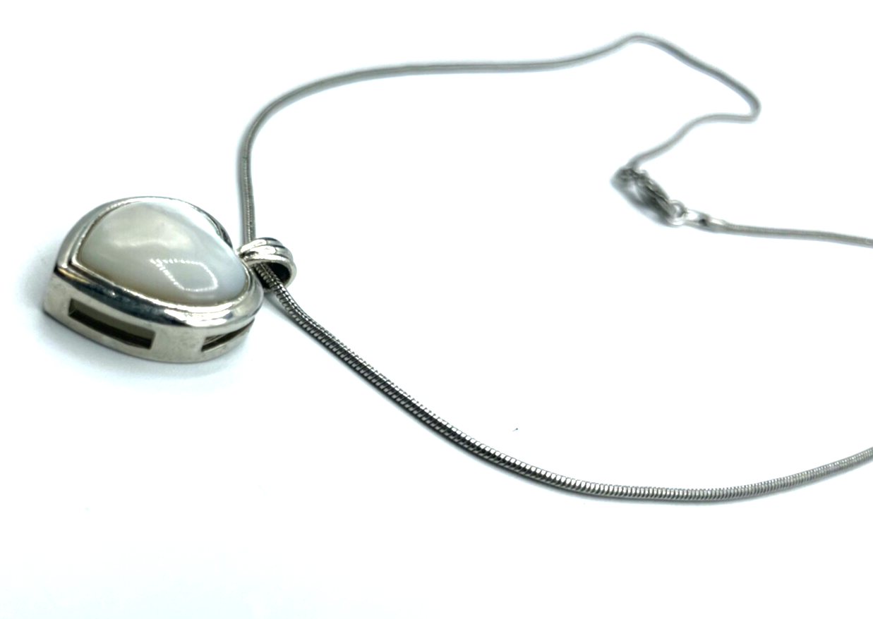 925 Silber Schlangenkette + Herz Anhänger Perlmutt Einlage wunderschön gepflegt0