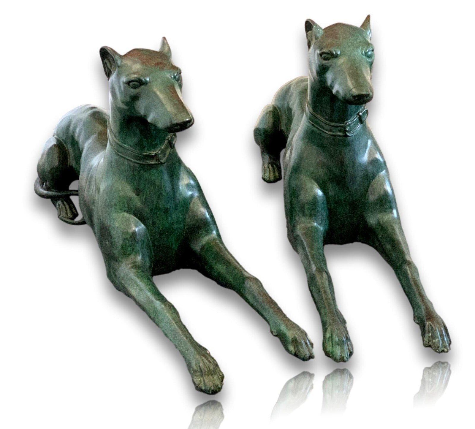 Windhund Paar Lebensgroß - Bronze patiniert - signiert - Vintage0