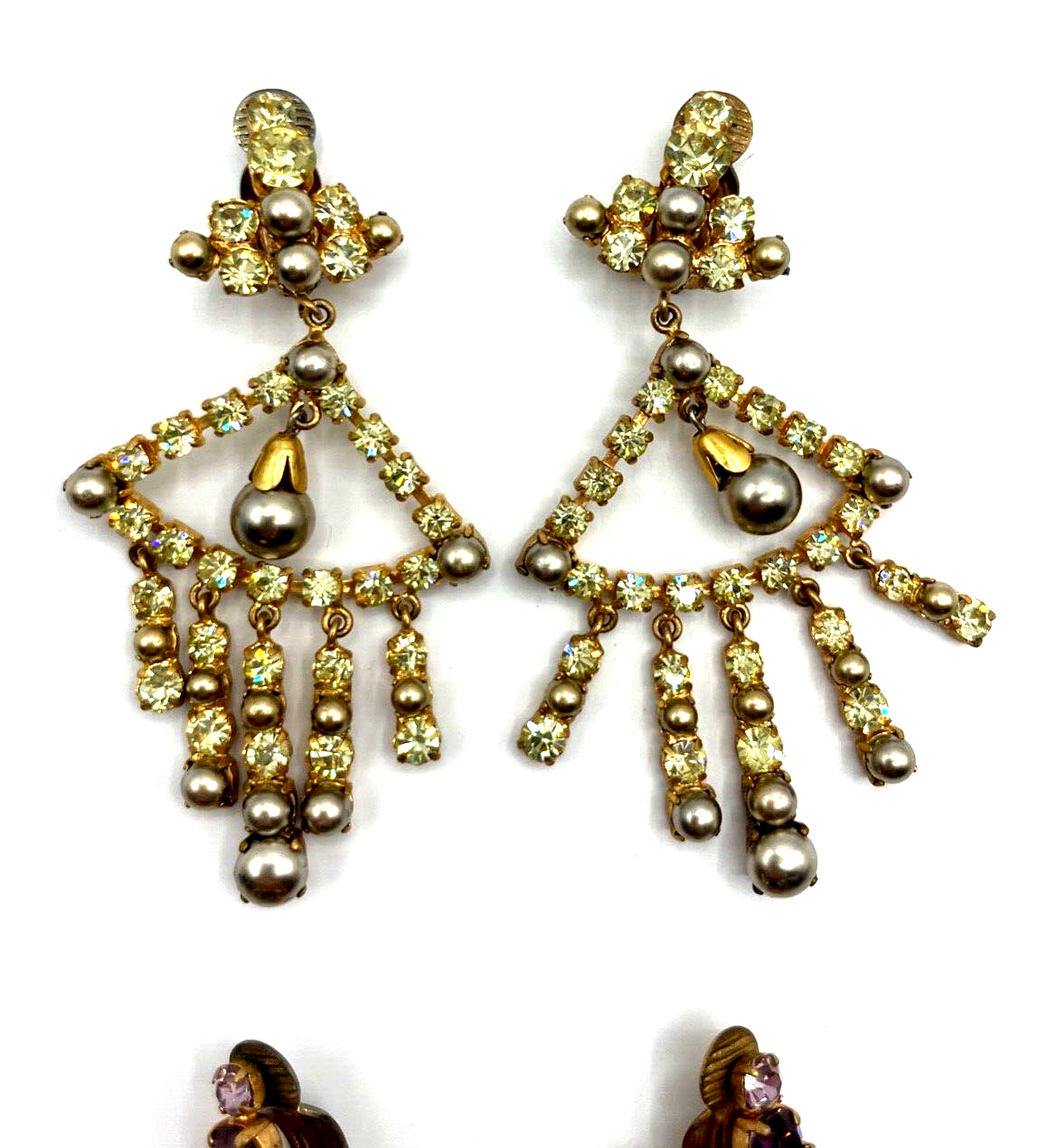 2 Paar vintage prächtige Strass Ohrhänger Clips Hollywood Glamour 50er Jahre1