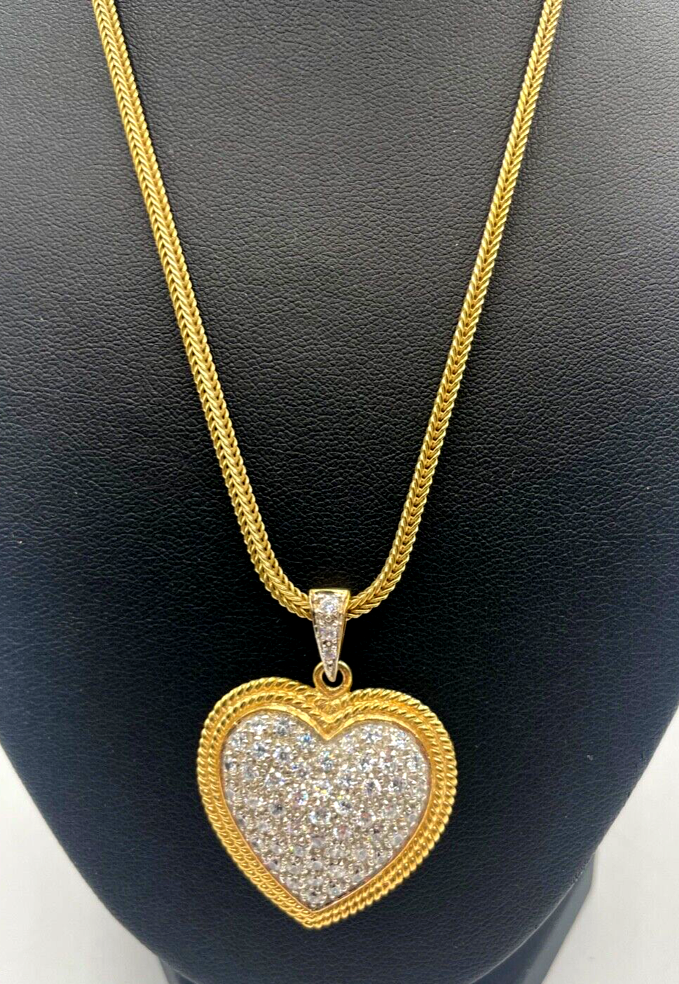 925 Silber Fuchsschwanz Kette  prächtiger Herz Anhänger Zirkonia vergoldet neuw.2