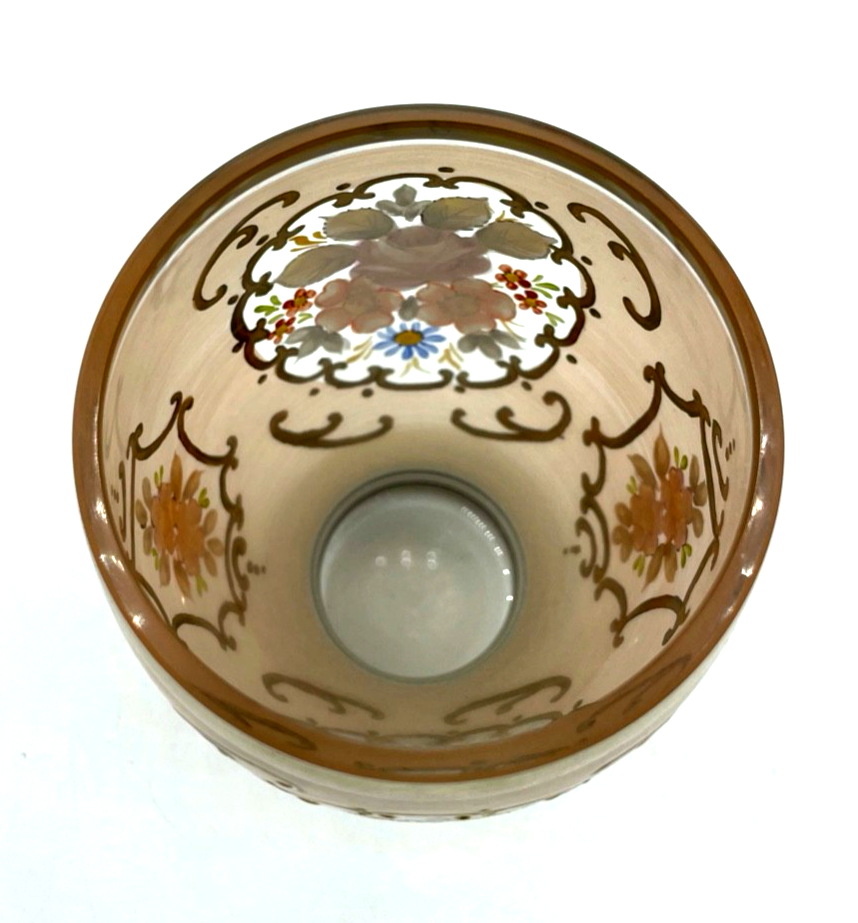 Vintage Pokal satiniertes  Glas Becher handbemalt Ranftbecher Blumen Gold Dekor3