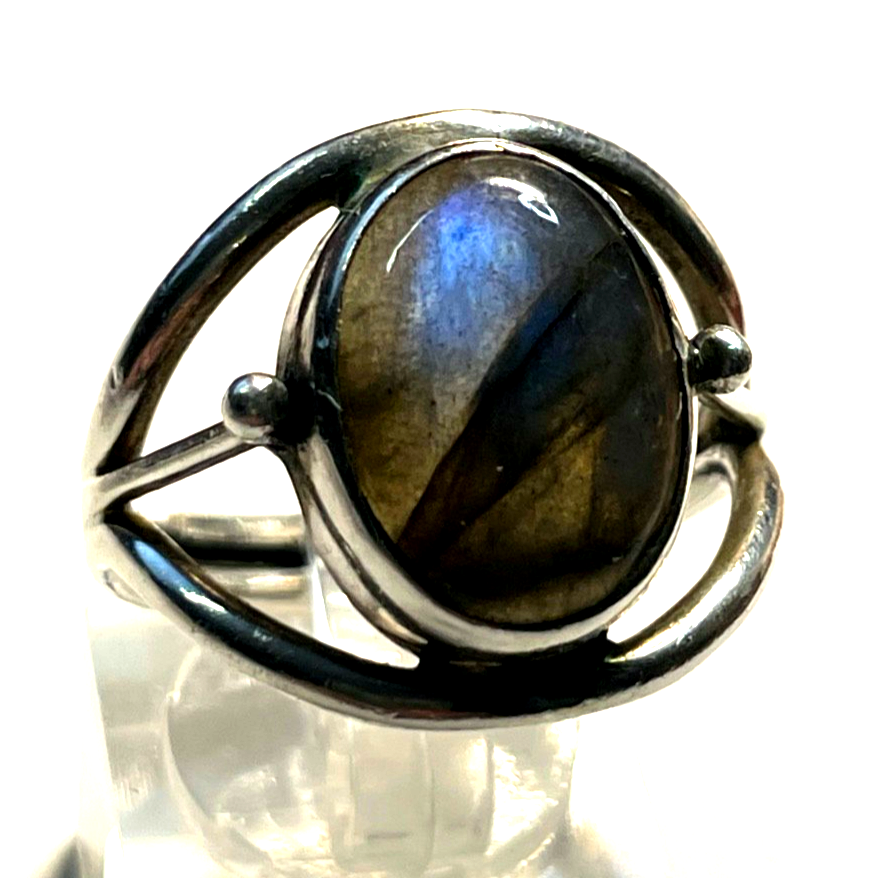Solider 925 Silber Ring Labradorit Cabochon massiv Ø 20mm RG 63 Handarbeit0