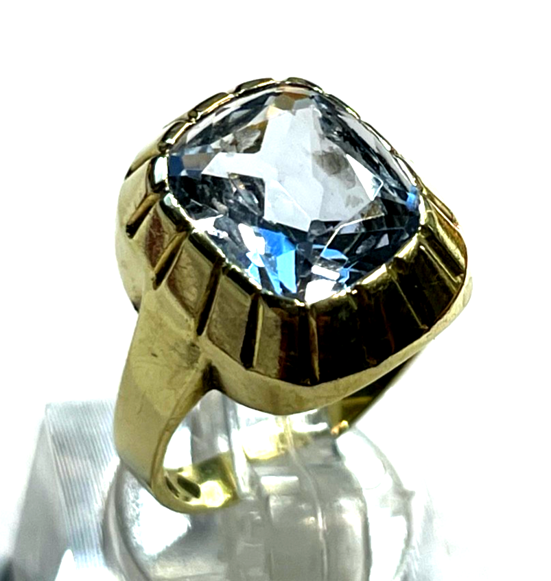 Massiver 585 Gold 14 K Ring Aquamarin Kissen Ø 17,5 mm RG 55 Juwelier sehr gepfl8