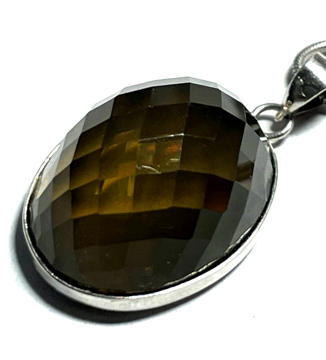 925 Sterling Schlangenkette mit facettiertem Rauchquarz Anhänger top gepfl.9