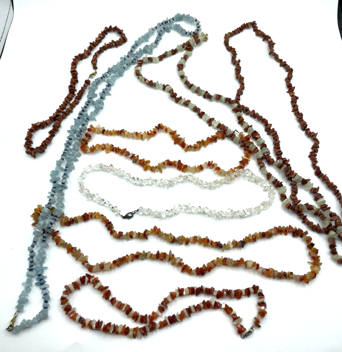 8 verschieden lange Edelstein Ketten Aquamarin Goldfluss Karneol Bergkristall 105