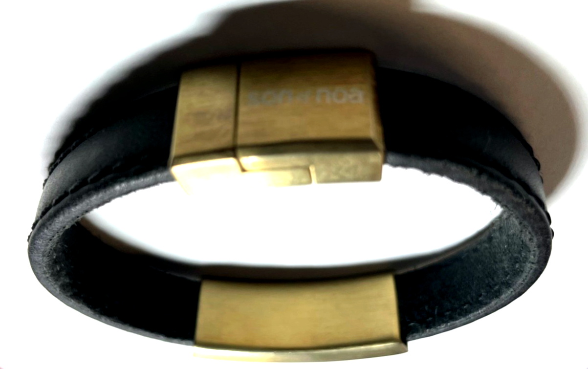 Unisex SON OF NOA solides Lederarmband mit vergoldetem Edelstahl L 20,5 cm gepfl3