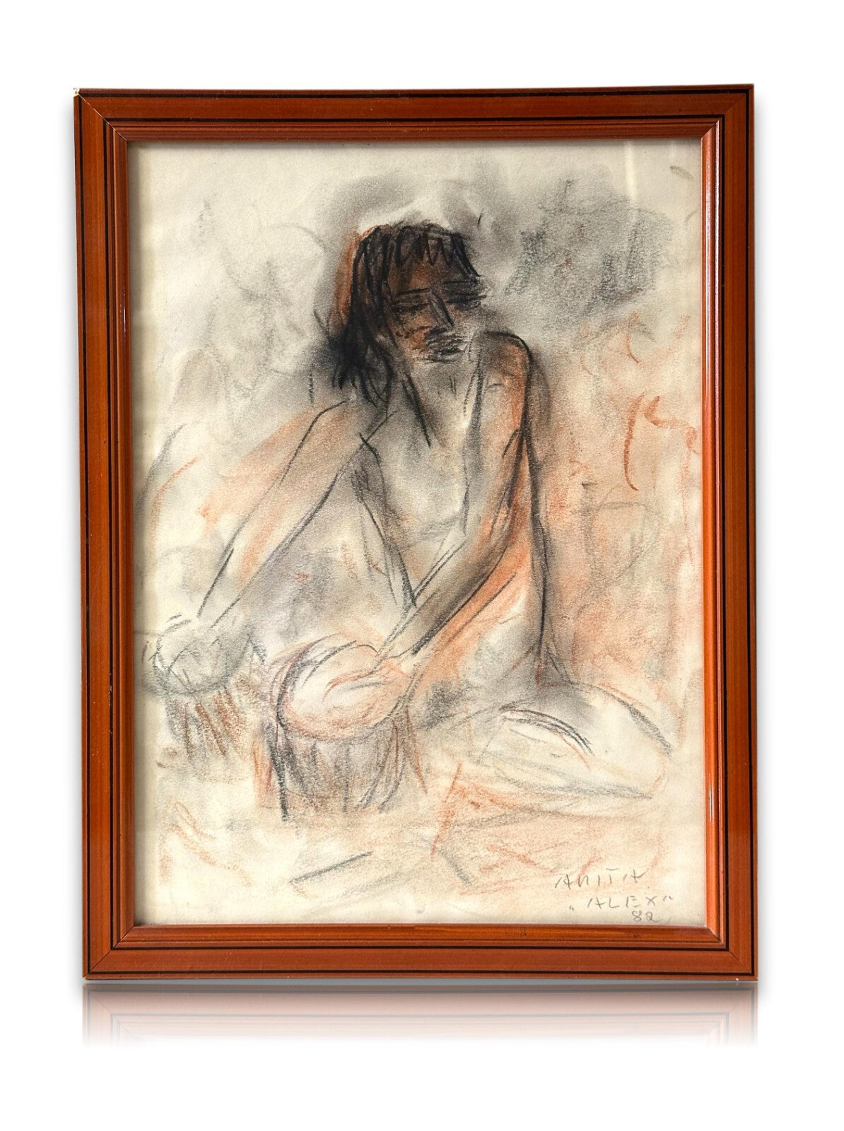 Anita Brügel Petrikat 1920-2000 - Der Trommler - Kohle Rötelkreide  gerahmt sign0