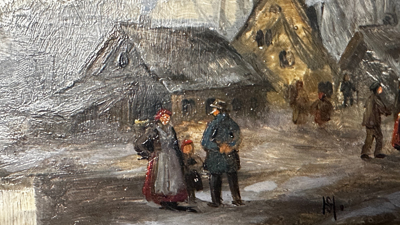 Kleines Kabinettbild – Winterliche Holland-Szene Windmühle Öl auf Holz signiert3